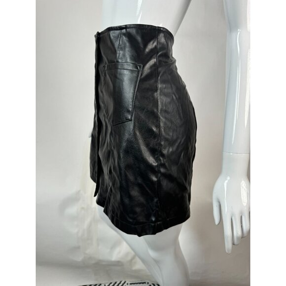 Sadie Robertson Collection Womens Black Faux Leather Mini Skirt Wild Blue Medium - Picture 2 of 16